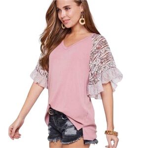 L love floral bell sleeve v-neck top small